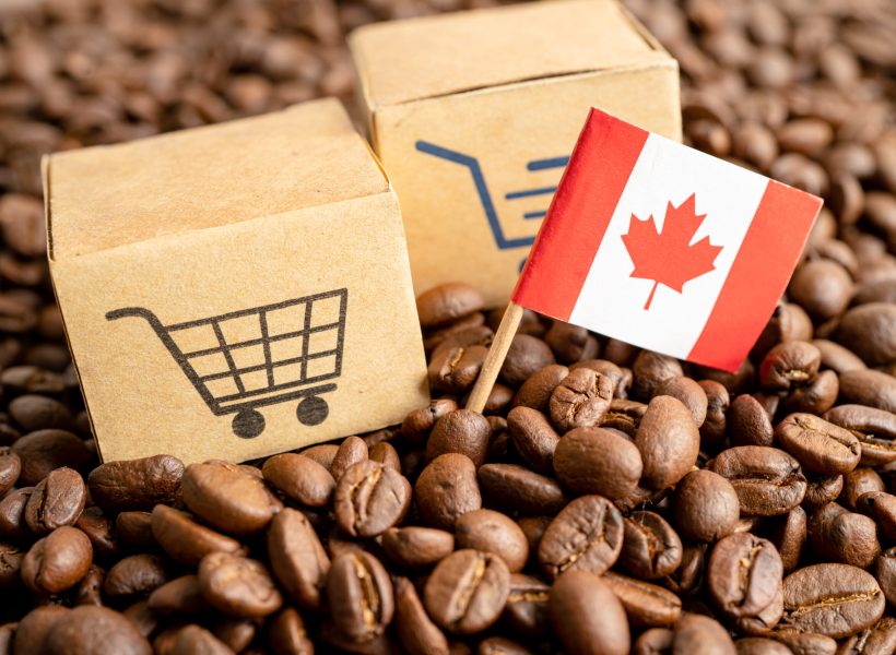 Canada flag on coffee bean, import export trade online commerce concept. flag on coffee bean, import export trade online commerce concept.